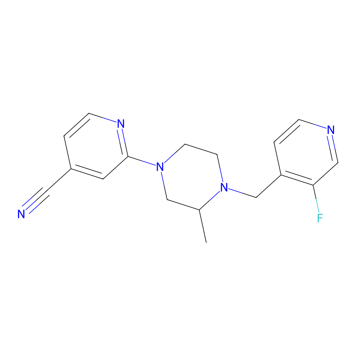 2-{4-[(3-Fluoropyridin-4-yl)methyl]-3-methylpiperazin-1-yl}pyridine-4-carbonitrile molecular structure, CAS 2742026-96-4