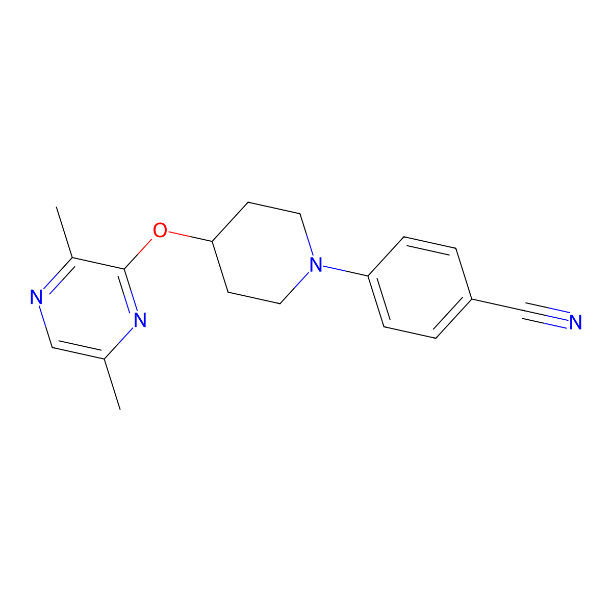 4-{4-[(3,6-Dimethylpyrazin-2-yl)oxy]piperidin-1-yl}benzonitrile molecular structure, CAS 2742026-99-7