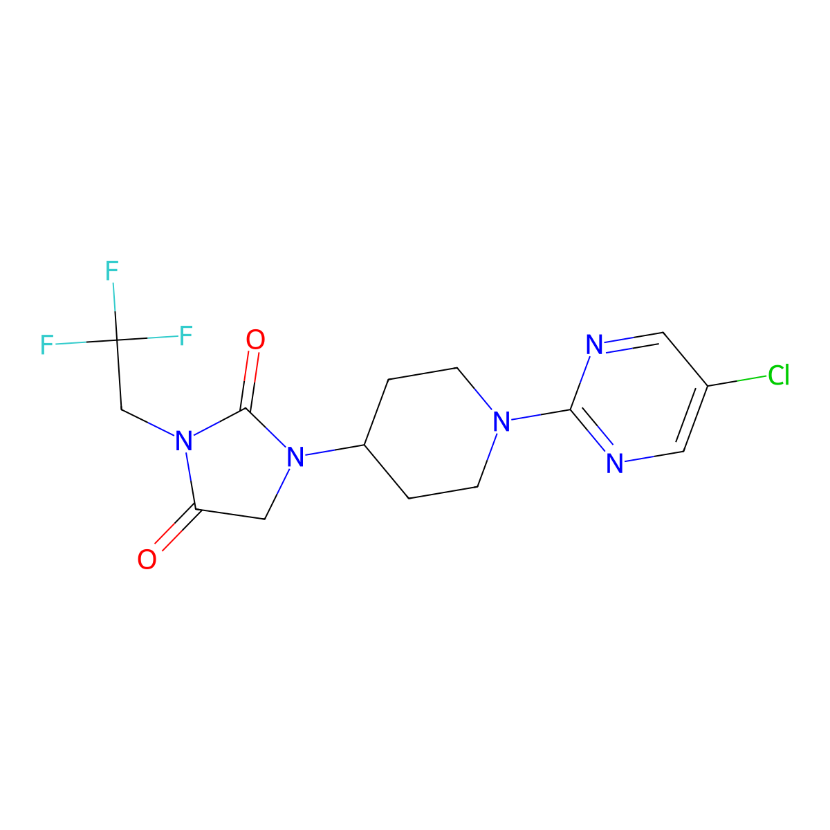 1-[1-(5-Chloropyrimidin-2-yl)piperidin-4-yl]-3-(2,2,2-trifluoroethyl)imidazolidine-2,4-dione molecular structure, CAS 2742027-01-4