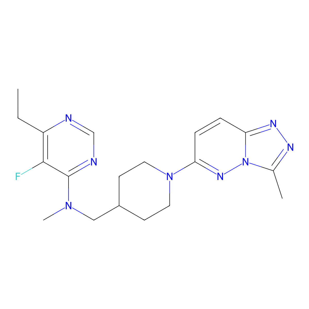 6-ethyl-5-fluoro-N-methyl-N-[(1-{3-methyl-[1,2,4]triazolo[4,3-b]pyridazin-6-yl}piperidin-4-yl)methyl]pyrimidin-4-amine molecular structure, CAS 2742027-02-5