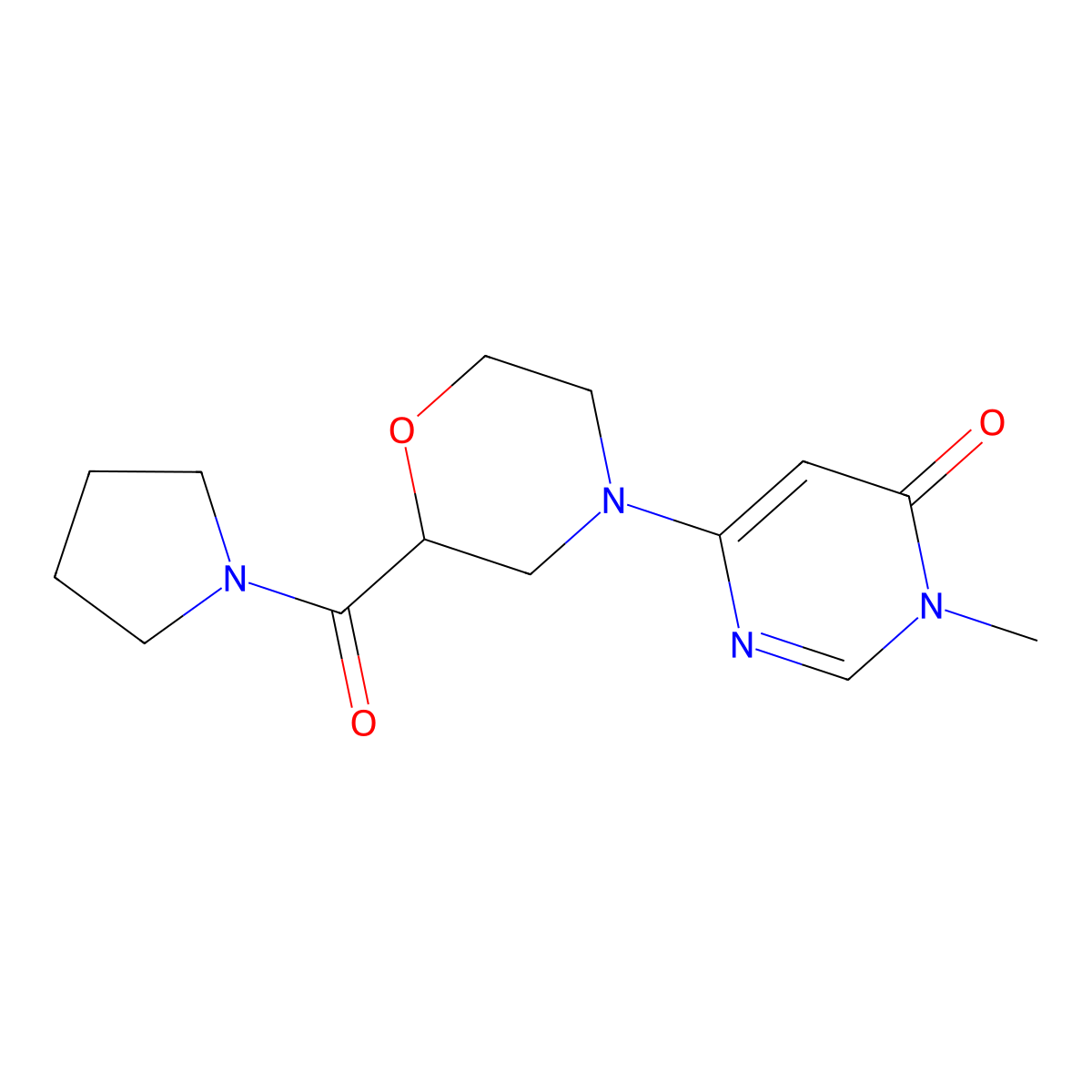 3-Methyl-6-[2-(pyrrolidine-1-carbonyl)morpholin-4-yl]-3,4-dihydropyrimidin-4-one molecular structure, CAS 2742027-05-8