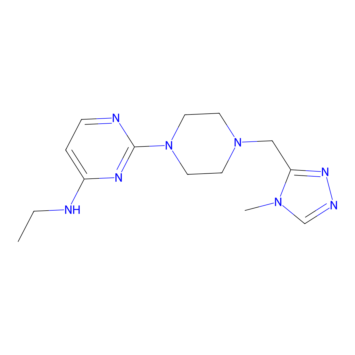 N-ethyl-2-{4-[(4-methyl-4H-1,2,4-triazol-3-yl)methyl]piperazin-1-yl}pyrimidin-4-amine molecular structure, CAS 2742027-08-1