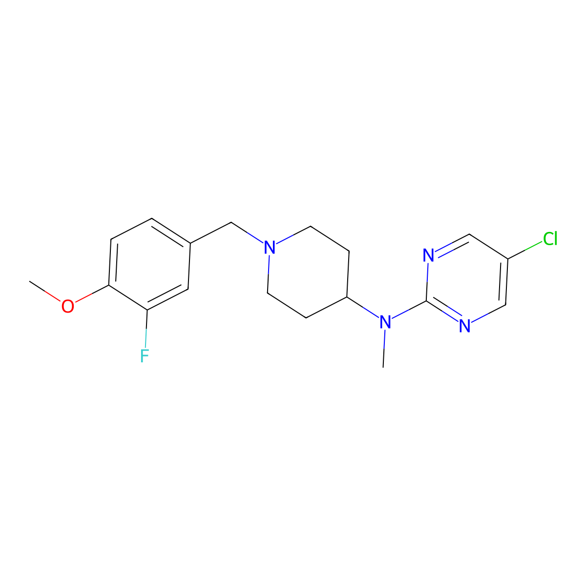 5-chloro-N-{1-[(3-fluoro-4-methoxyphenyl)methyl]piperidin-4-yl}-N-methylpyrimidin-2-amine molecular structure, CAS 2742027-09-2