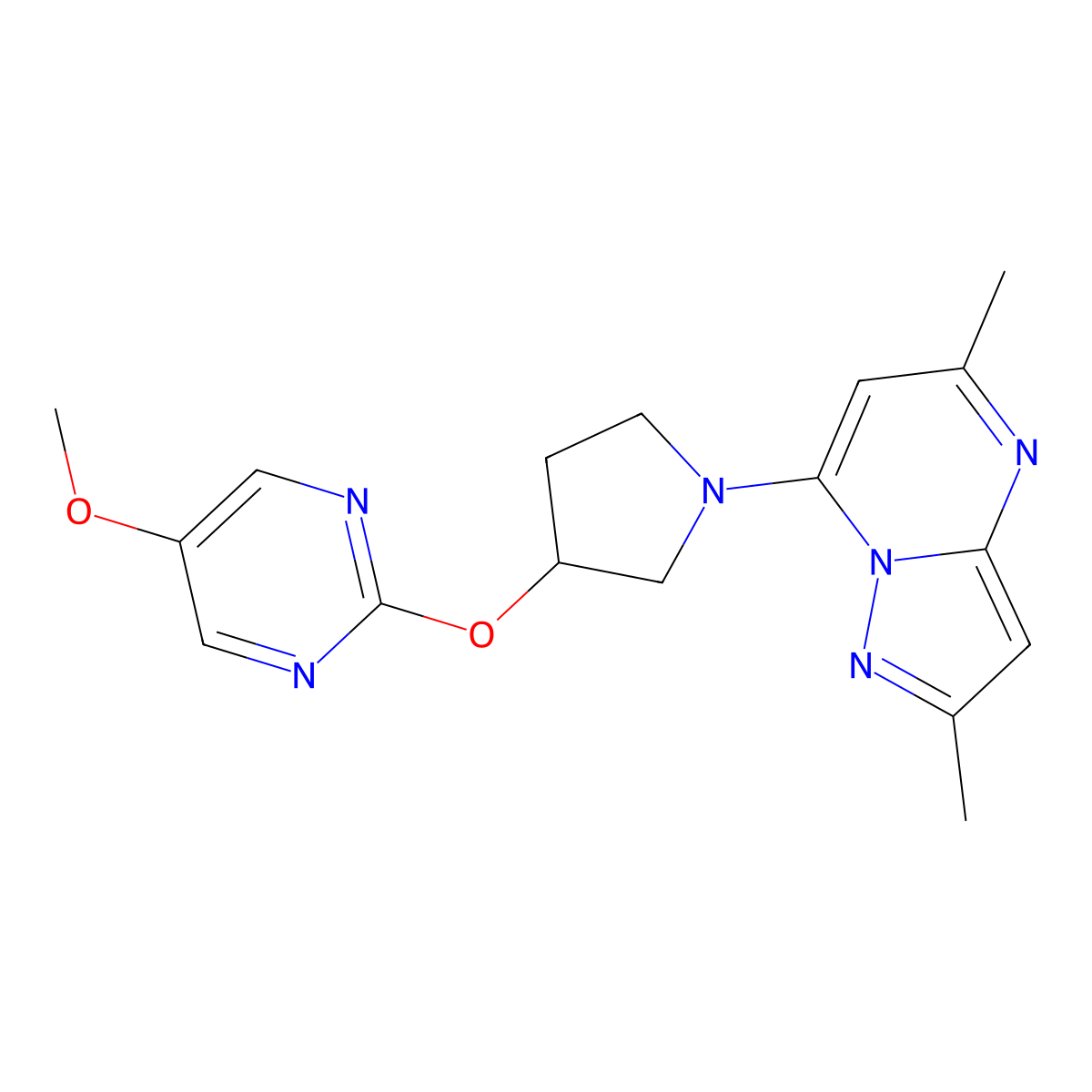2-[(1-{2,5-Dimethylpyrazolo[1,5-a]pyrimidin-7-yl}pyrrolidin-3-yl)oxy]-5-methoxypyrimidine molecular structure, CAS 2742027-15-0