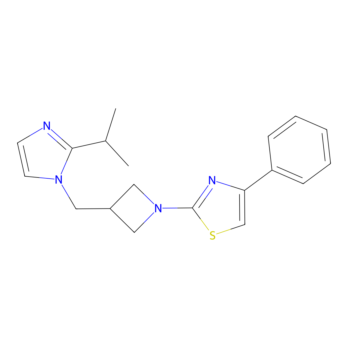 4-Phenyl-2-[3-[(2-propan-2-ylimidazol-1-yl)methyl]azetidin-1-yl]-1,3-thiazole molecular structure, CAS 2742027-16-1