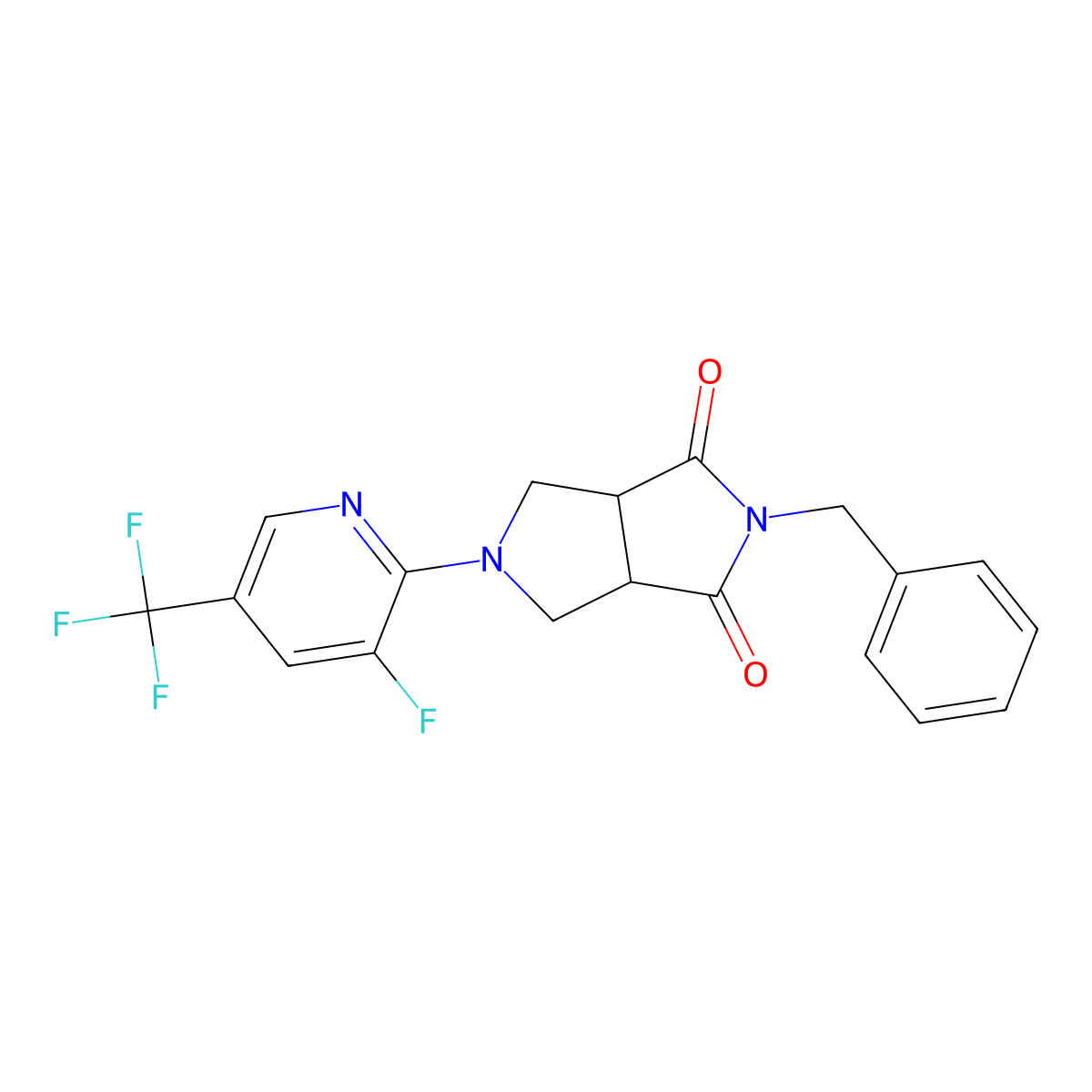 2-Benzyl-5-[3-fluoro-5-(trifluoromethyl)pyridin-2-yl]-octahydropyrrolo[3,4-c]pyrrole-1,3-dione molecular structure, CAS 2742027-17-2