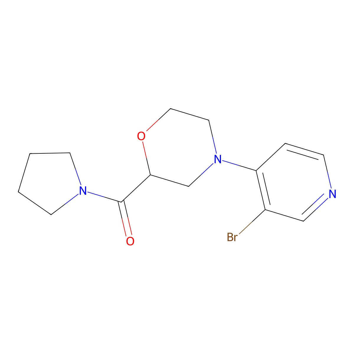4-(3-Bromopyridin-4-yl)-2-(pyrrolidine-1-carbonyl)morpholine molecular structure, CAS 2742027-18-3