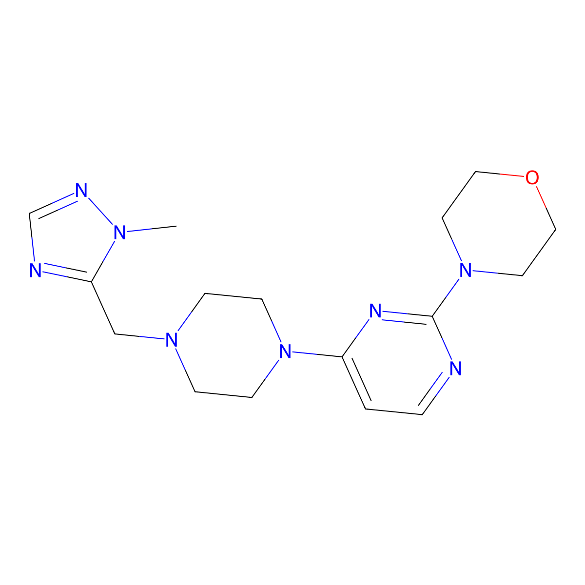 4-(4-{4-[(1-methyl-1H-1,2,4-triazol-5-yl)methyl]piperazin-1-yl}pyrimidin-2-yl)morpholine molecular structure, CAS 2742027-20-7