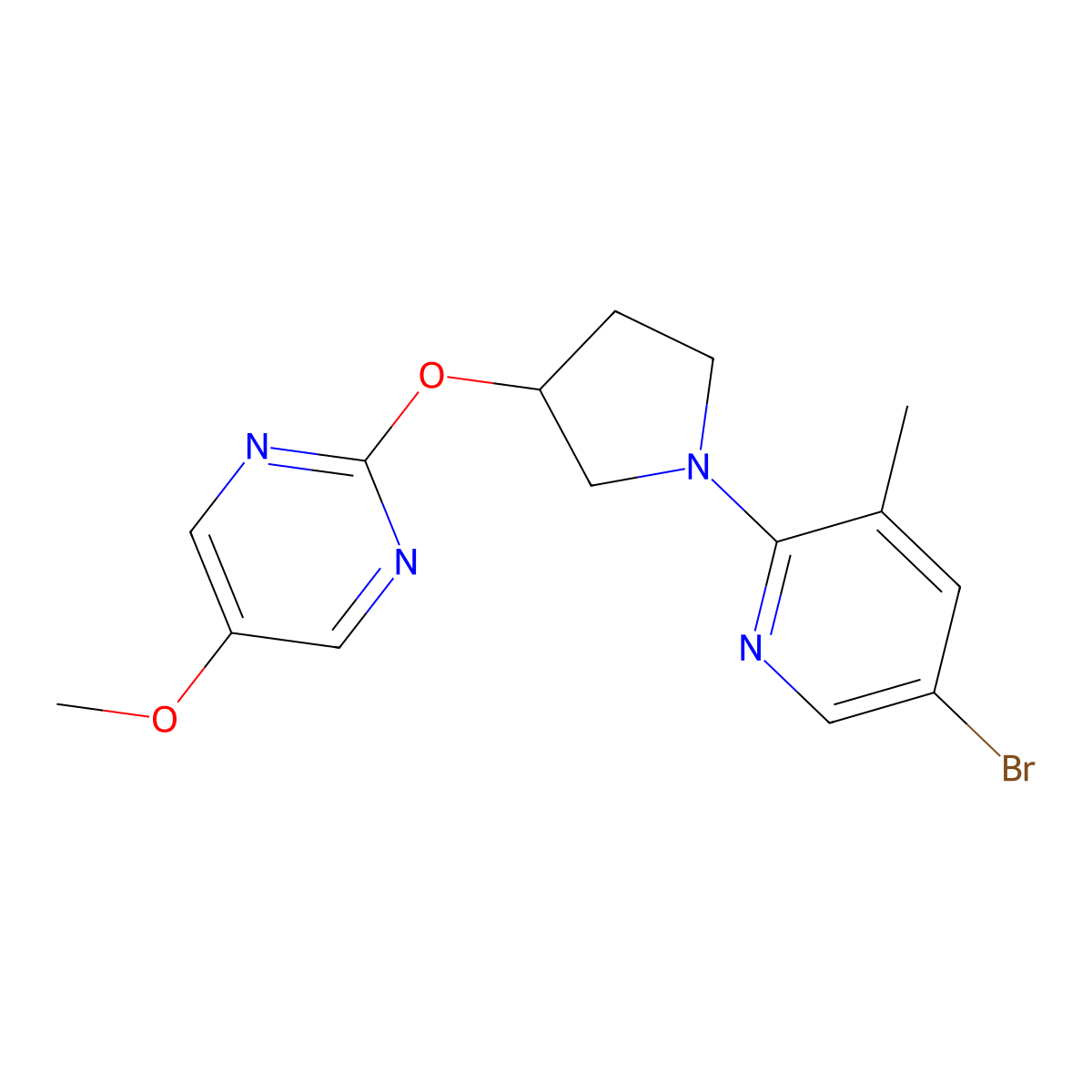 2-{[1-(5-Bromo-3-methylpyridin-2-yl)pyrrolidin-3-yl]oxy}-5-methoxypyrimidine molecular structure, CAS 2742027-25-2