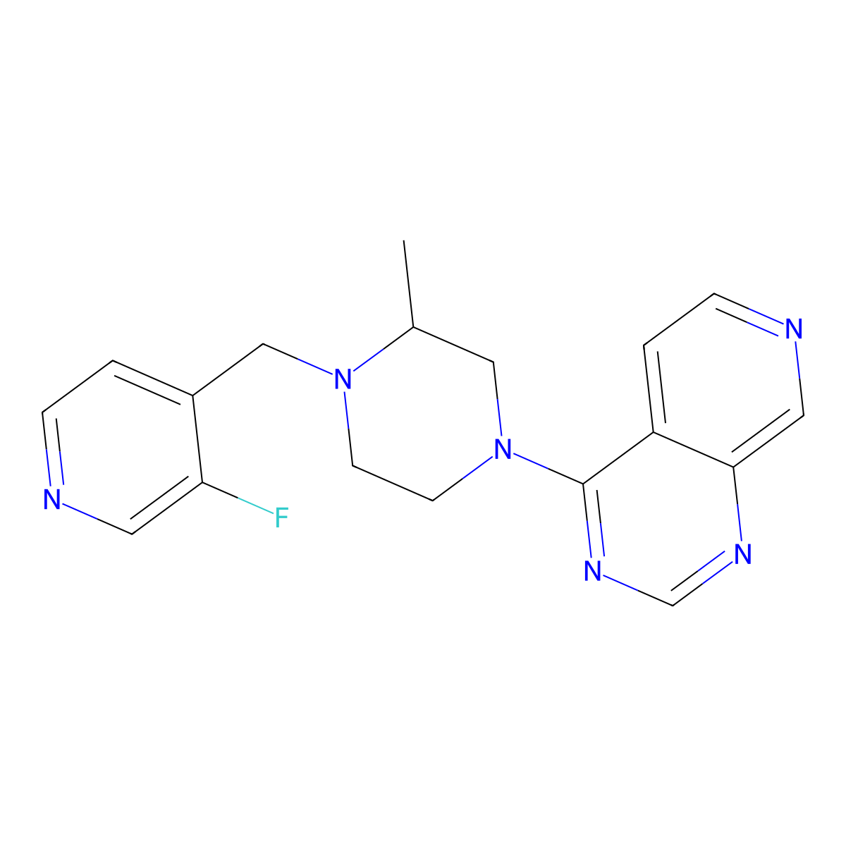 1-[(3-Fluoropyridin-4-yl)methyl]-2-methyl-4-{pyrido[3,4-d]pyrimidin-4-yl}piperazine molecular structure, CAS 2742027-34-3