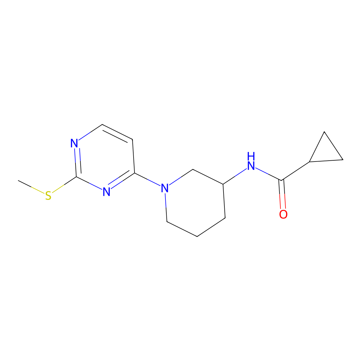 N-{1-[2-(methylsulfanyl)pyrimidin-4-yl]piperidin-3-yl}cyclopropanecarboxamide molecular structure, CAS 2742027-36-5