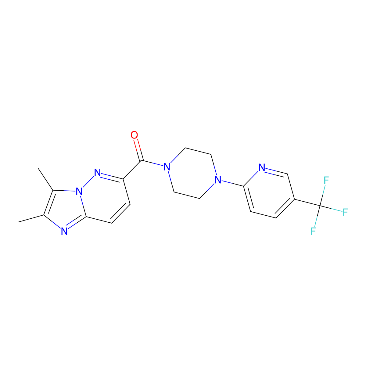 1-{2,3-Dimethylimidazo[1,2-b]pyridazine-6-carbonyl}-4-[5-(trifluoromethyl)pyridin-2-yl]piperazine molecular structure, CAS 2742027-37-6