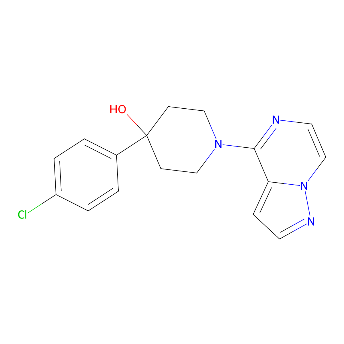 4-(4-Chlorophenyl)-1-{pyrazolo[1,5-a]pyrazin-4-yl}piperidin-4-ol molecular structure, CAS 2742027-39-8