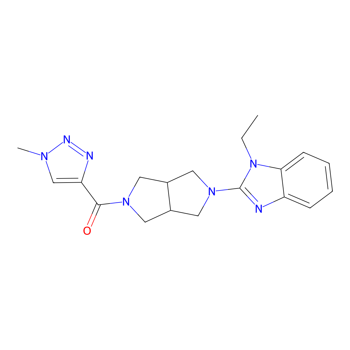 1-ethyl-2-[5-(1-methyl-1H-1,2,3-triazole-4-carbonyl)-octahydropyrrolo[3,4-c]pyrrol-2-yl]-1H-1,3-benzodiazole molecular structure, CAS 2742027-40-1