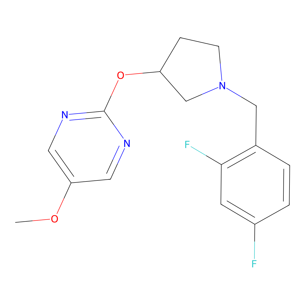 2-({1-[(2,4-Difluorophenyl)methyl]pyrrolidin-3-yl}oxy)-5-methoxypyrimidine molecular structure, CAS 2742027-44-5