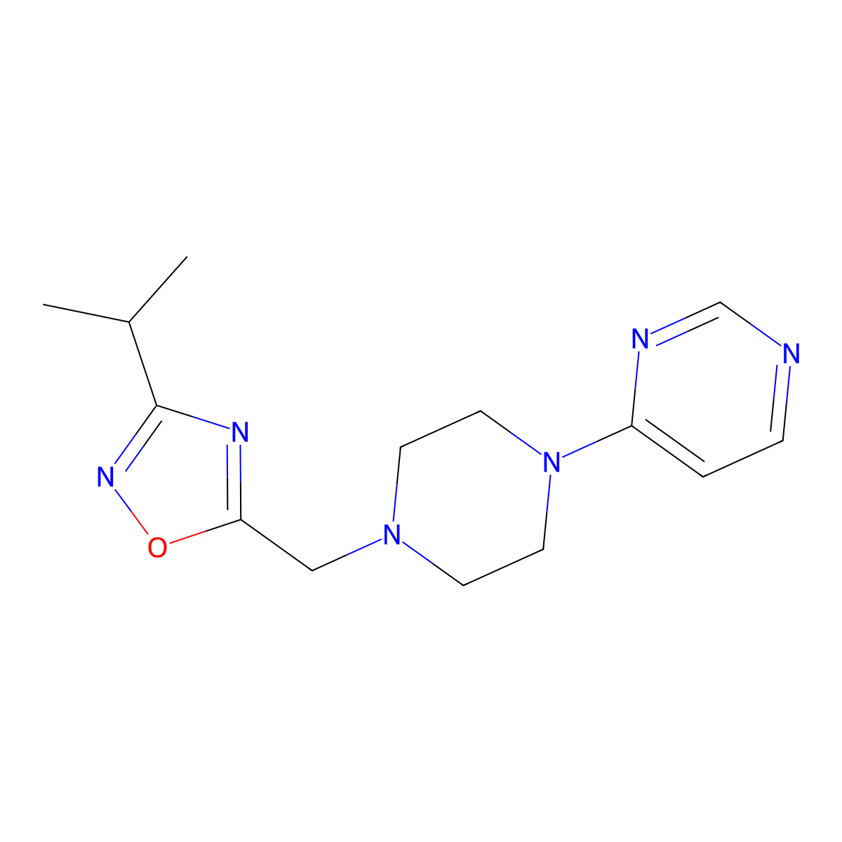 4-(4-{[3-(Propan-2-yl)-1,2,4-oxadiazol-5-yl]methyl}piperazin-1-yl)pyrimidine molecular structure, CAS 2742027-47-8