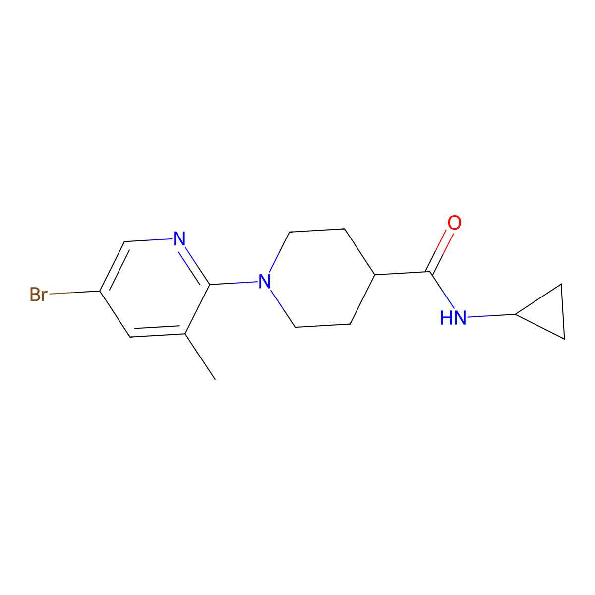 1-(5-bromo-3-methylpyridin-2-yl)-N-cyclopropylpiperidine-4-carboxamide molecular structure, CAS 2742027-51-4