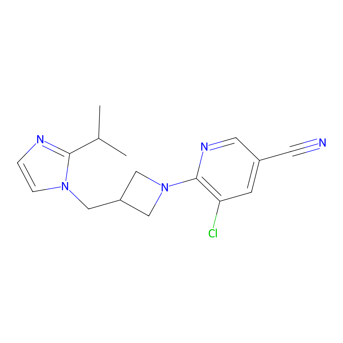 5-chloro-6-(3-{[2-(propan-2-yl)-1H-imidazol-1-yl]methyl}azetidin-1-yl)pyridine-3-carbonitrile molecular structure, CAS 2742027-53-6
