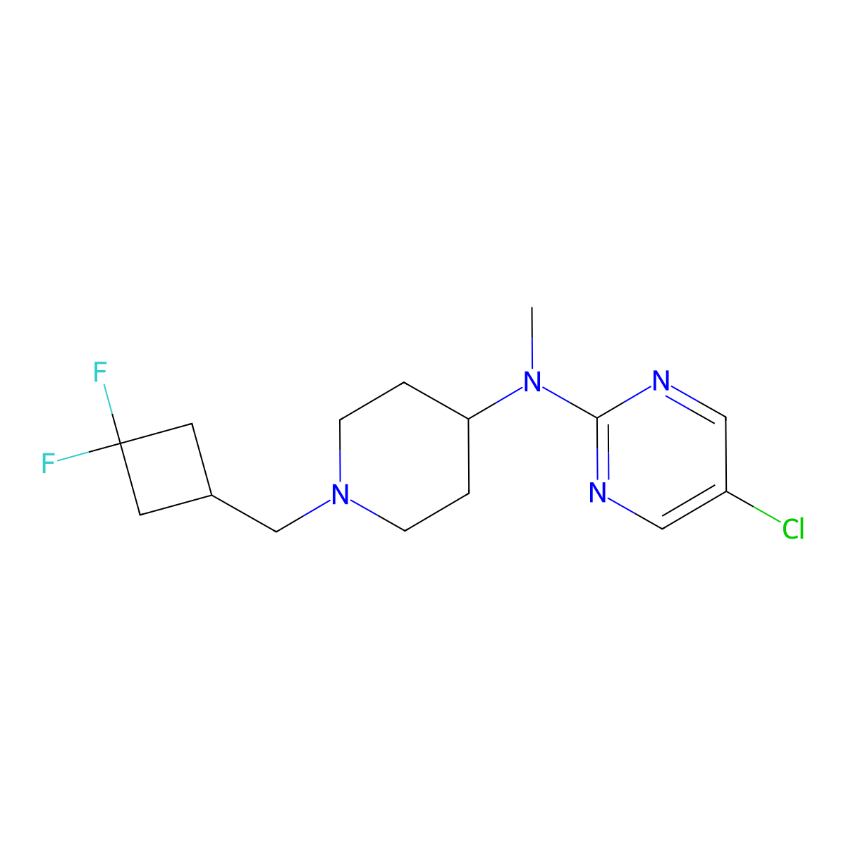 5-chloro-N-{1-[(3,3-difluorocyclobutyl)methyl]piperidin-4-yl}-N-methylpyrimidin-2-amine molecular structure, CAS 2742027-54-7
