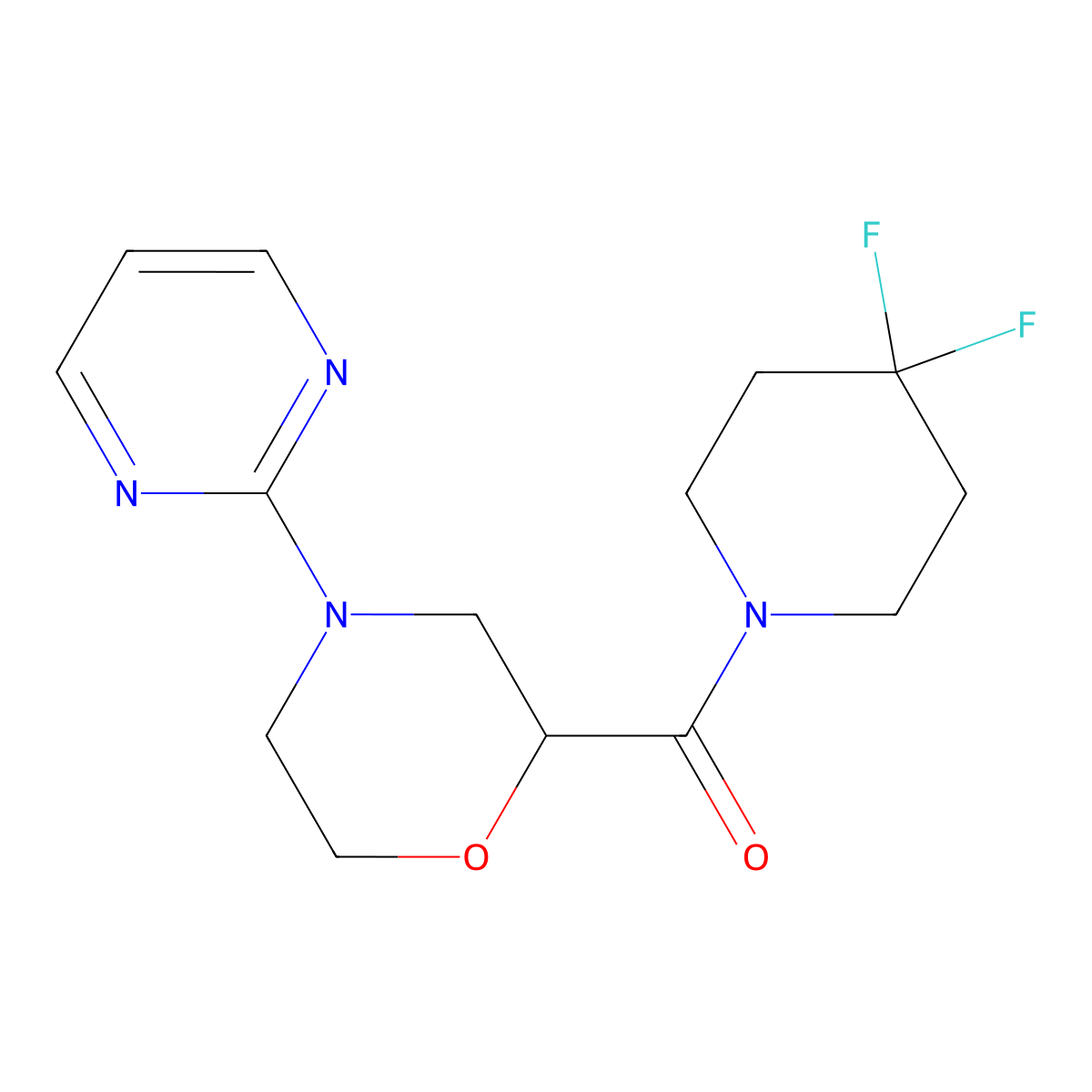 2-(4,4-Difluoropiperidine-1-carbonyl)-4-(pyrimidin-2-yl)morpholine molecular structure, CAS 2742027-56-9