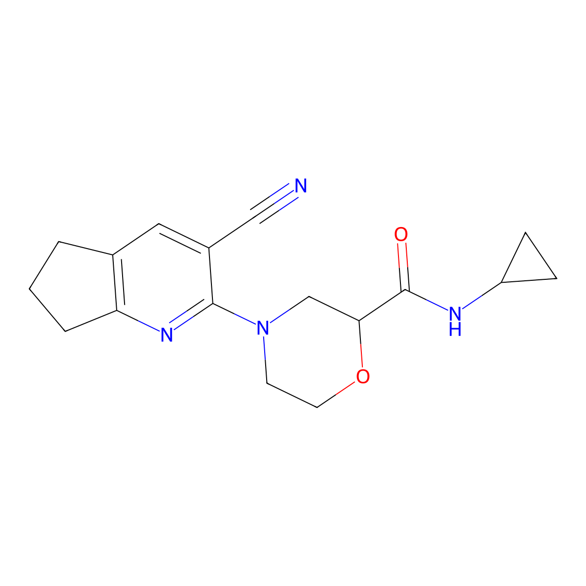 4-{3-cyano-5H,6H,7H-cyclopenta[b]pyridin-2-yl}-N-cyclopropylmorpholine-2-carboxamide molecular structure, CAS 2742027-57-0