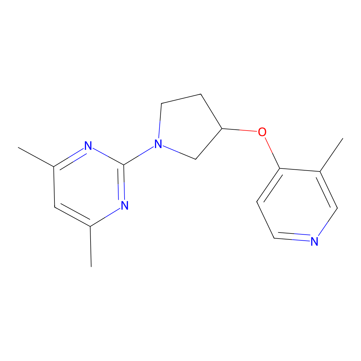 4,6-Dimethyl-2-{3-[(3-methylpyridin-4-yl)oxy]pyrrolidin-1-yl}pyrimidine molecular structure, CAS 2742027-59-2