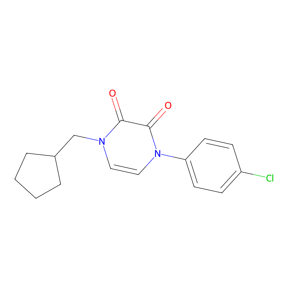 1-(4-Chlorophenyl)-4-(cyclopentylmethyl)-1,2,3,4-tetrahydropyrazine-2,3-dione molecular structure, CAS 2742027-65-0