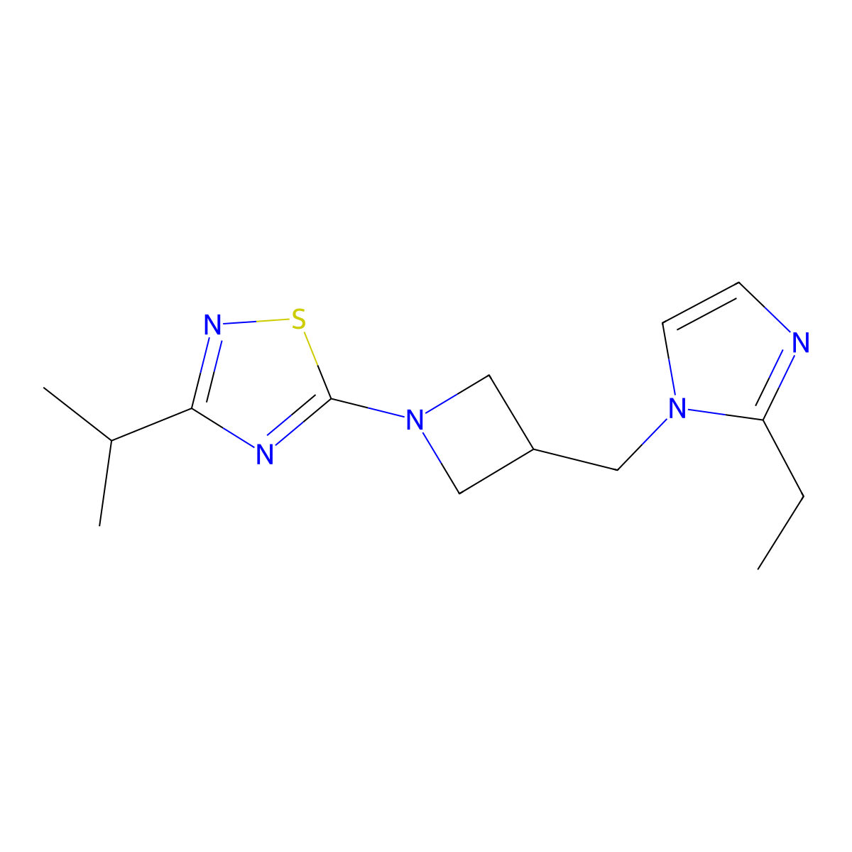 5-{3-[(2-ethyl-1H-imidazol-1-yl)methyl]azetidin-1-yl}-3-(propan-2-yl)-1,2,4-thiadiazole molecular structure, CAS 2742027-66-1