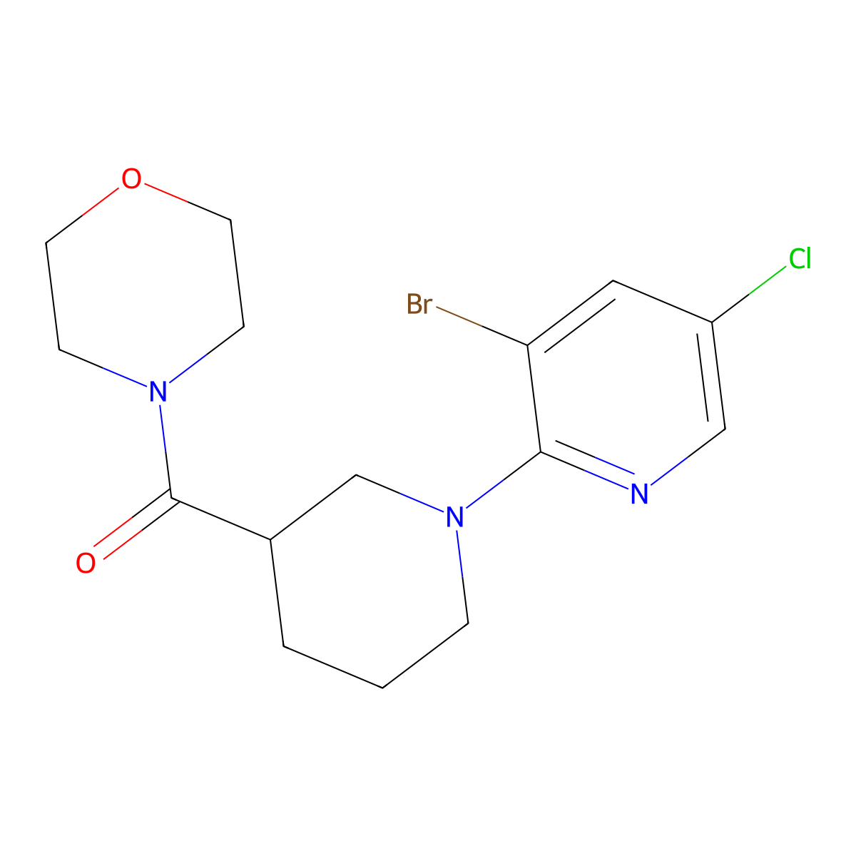 4-[1-(3-Bromo-5-chloropyridin-2-yl)piperidine-3-carbonyl]morpholine molecular structure, CAS 2742027-67-2