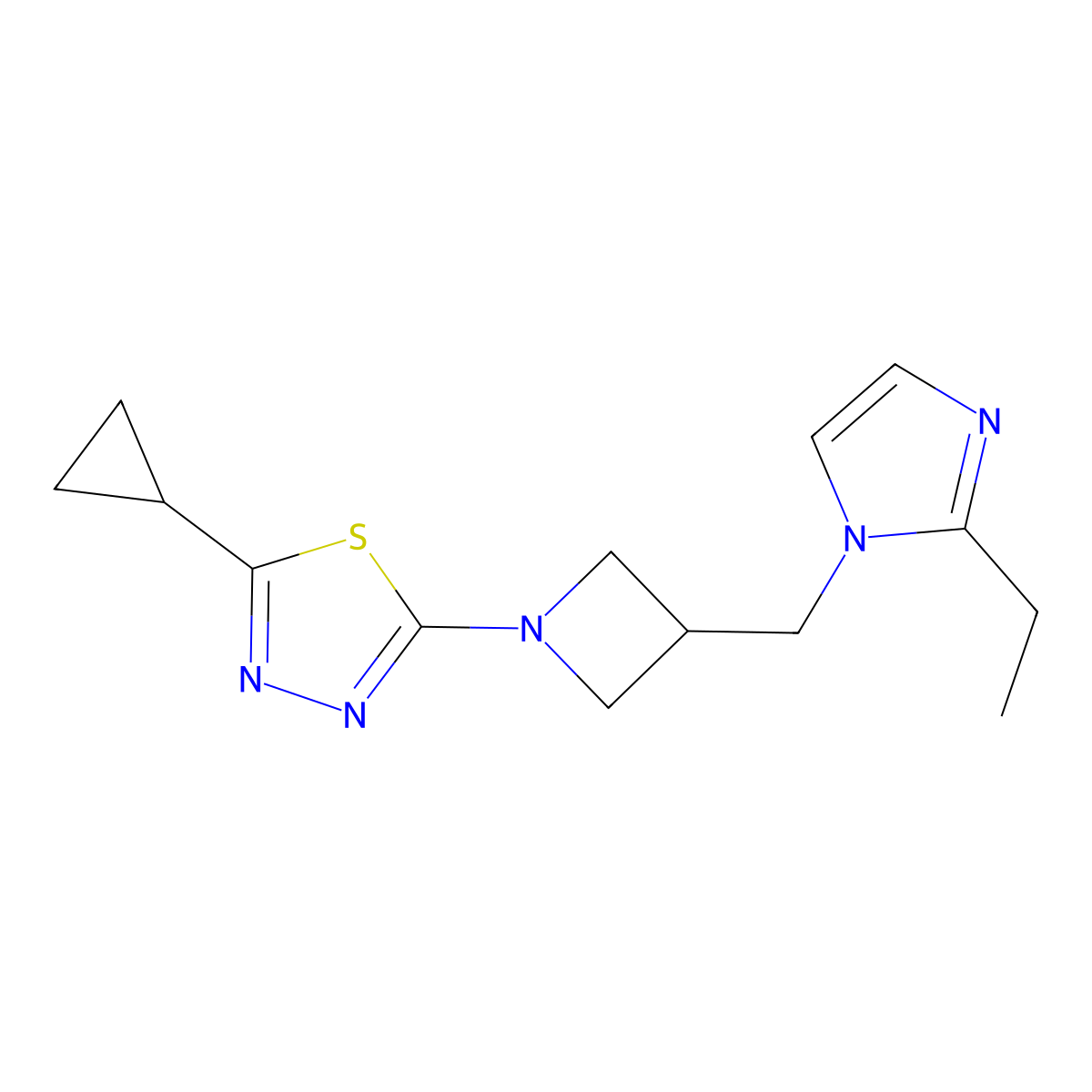 2-cyclopropyl-5-{3-[(2-ethyl-1H-imidazol-1-yl)methyl]azetidin-1-yl}-1,3,4-thiadiazole molecular structure, CAS 2742027-78-5