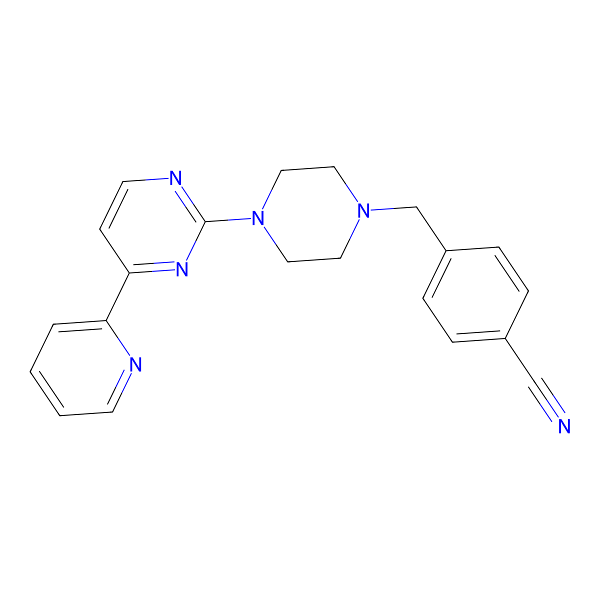 4-({4-[4-(Pyridin-2-yl)pyrimidin-2-yl]piperazin-1-yl}methyl)benzonitrile molecular structure, CAS 2742027-79-6