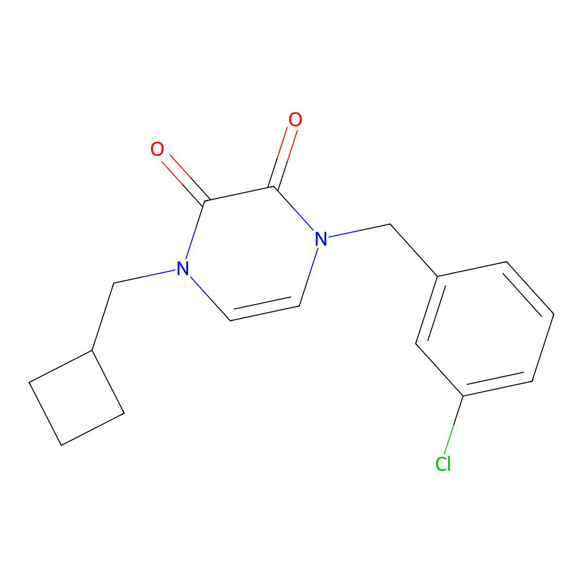 1-[(3-Chlorophenyl)methyl]-4-(cyclobutylmethyl)-1,2,3,4-tetrahydropyrazine-2,3-dione molecular structure, CAS 2742027-80-9