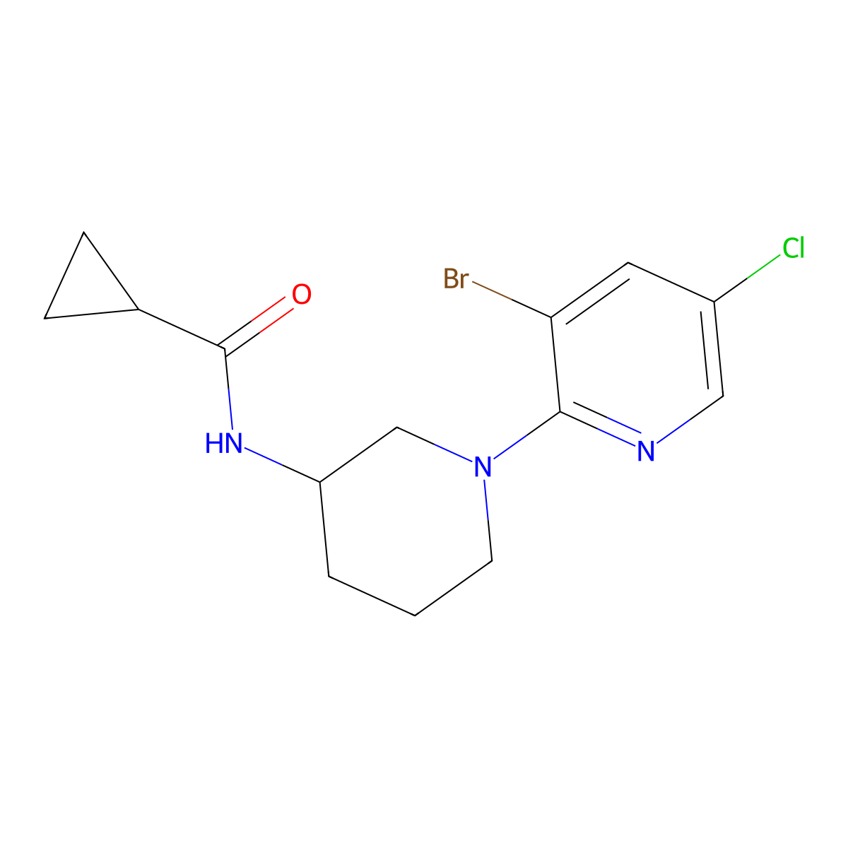 N-[1-(3-bromo-5-chloropyridin-2-yl)piperidin-3-yl]cyclopropanecarboxamide molecular structure, CAS 2742027-87-6