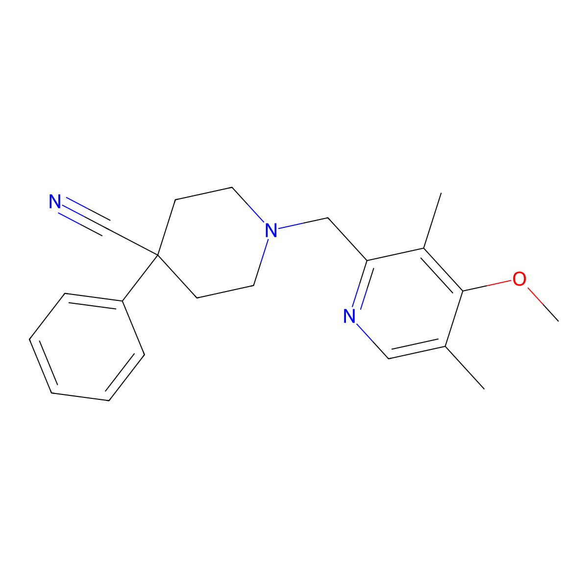 1-[(4-Methoxy-3,5-dimethylpyridin-2-yl)methyl]-4-phenylpiperidine-4-carbonitrile molecular structure, CAS 2742027-90-1