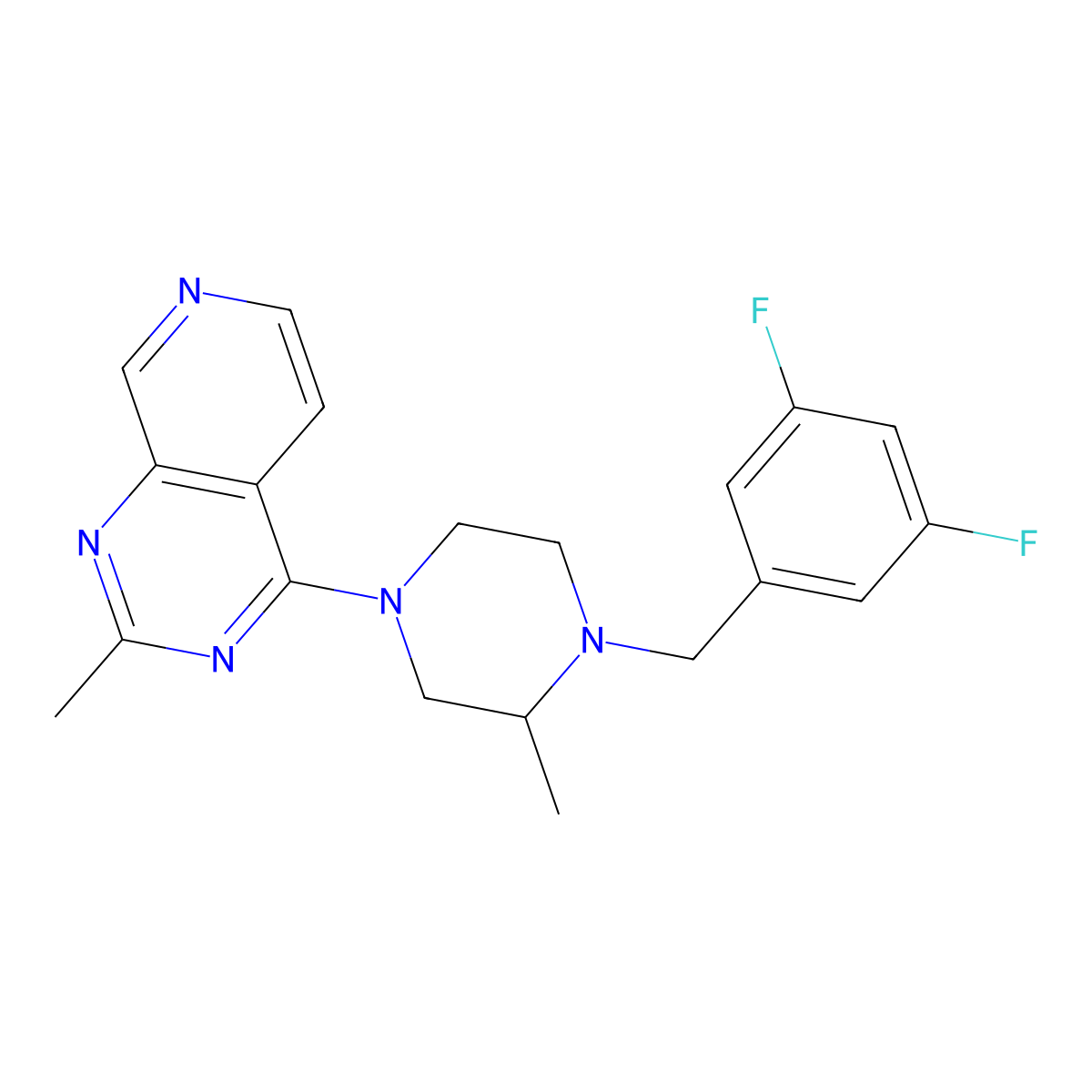 1-[(3,5-Difluorophenyl)methyl]-2-methyl-4-{2-methylpyrido[3,4-d]pyrimidin-4-yl}piperazine molecular structure, CAS 2742027-91-2