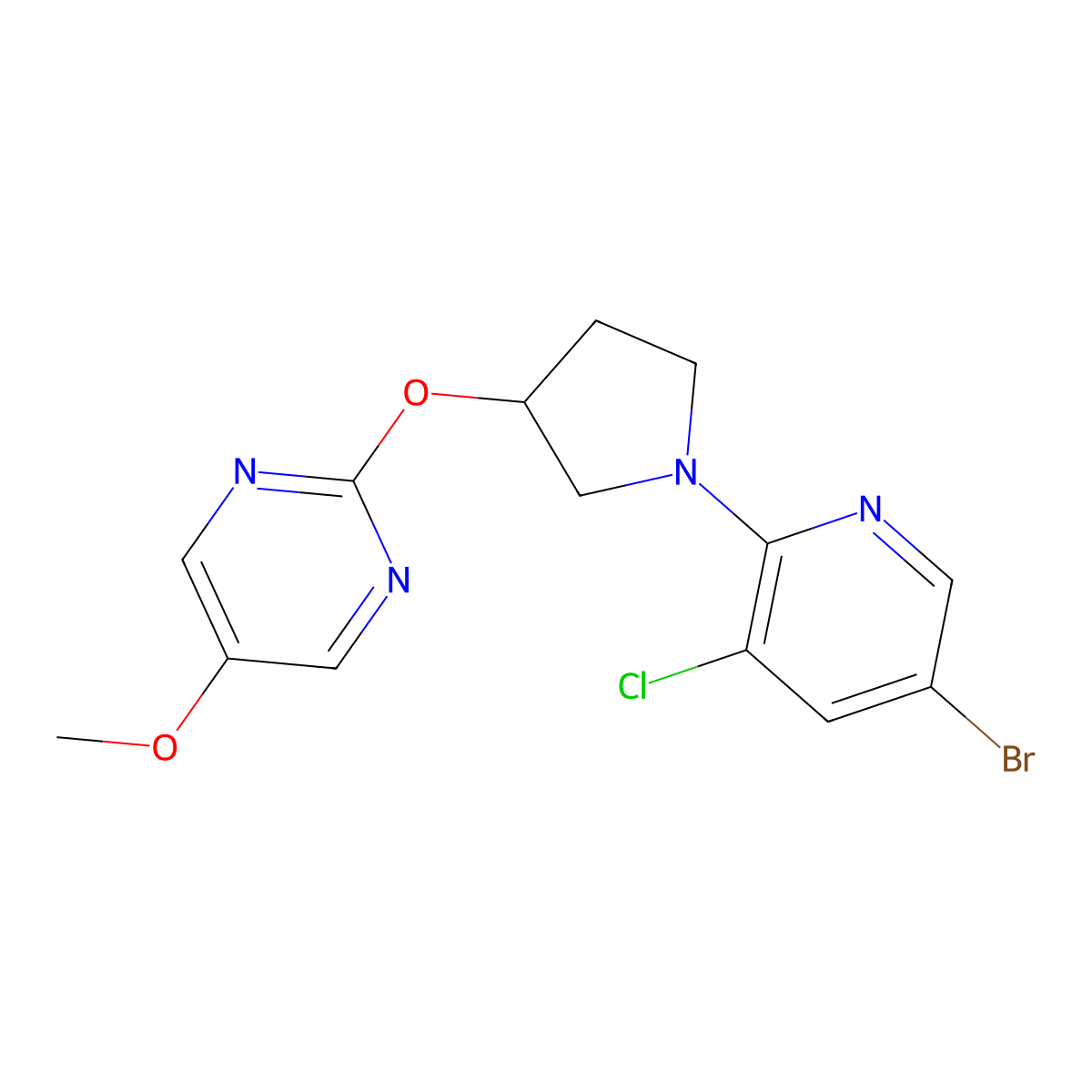 2-{[1-(5-Bromo-3-chloropyridin-2-yl)pyrrolidin-3-yl]oxy}-5-methoxypyrimidine molecular structure, CAS 2742027-92-3