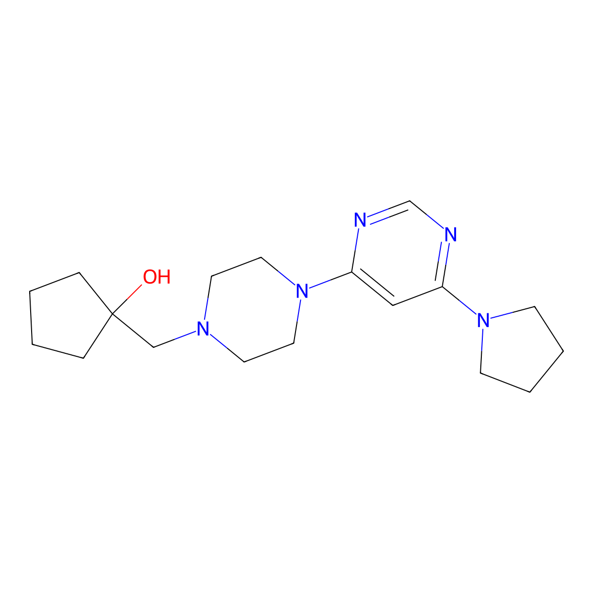 1-({4-[6-(Pyrrolidin-1-yl)pyrimidin-4-yl]piperazin-1-yl}methyl)cyclopentan-1-ol molecular structure, CAS 2742027-93-4