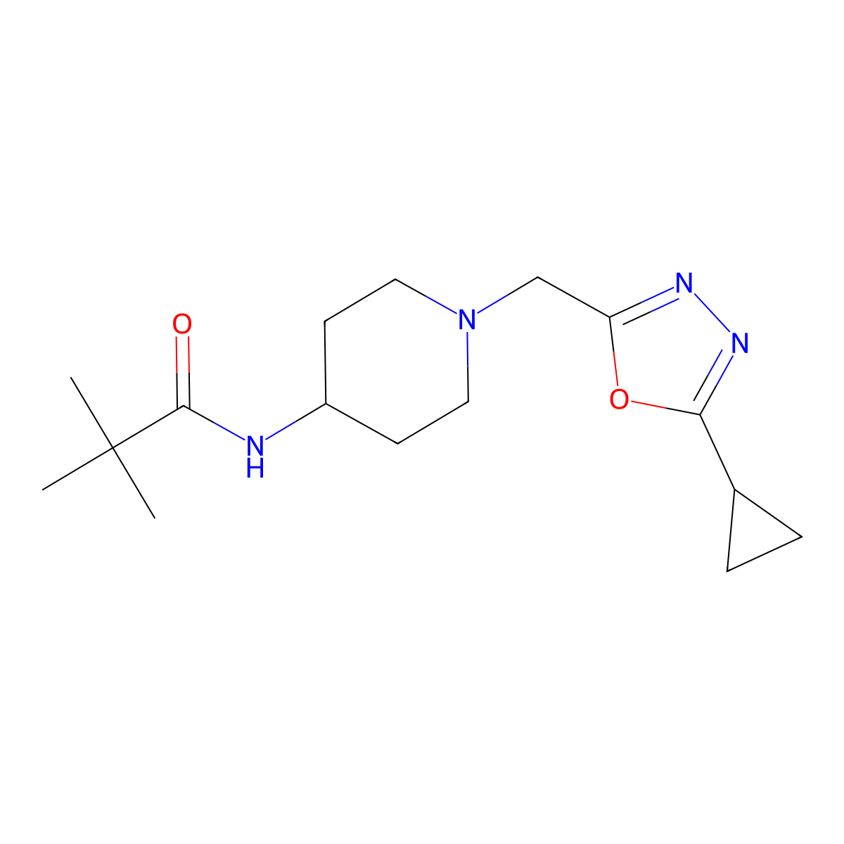 N-{1-[(5-cyclopropyl-1,3,4-oxadiazol-2-yl)methyl]piperidin-4-yl}-2,2-dimethylpropanamide molecular structure, CAS 2742027-94-5