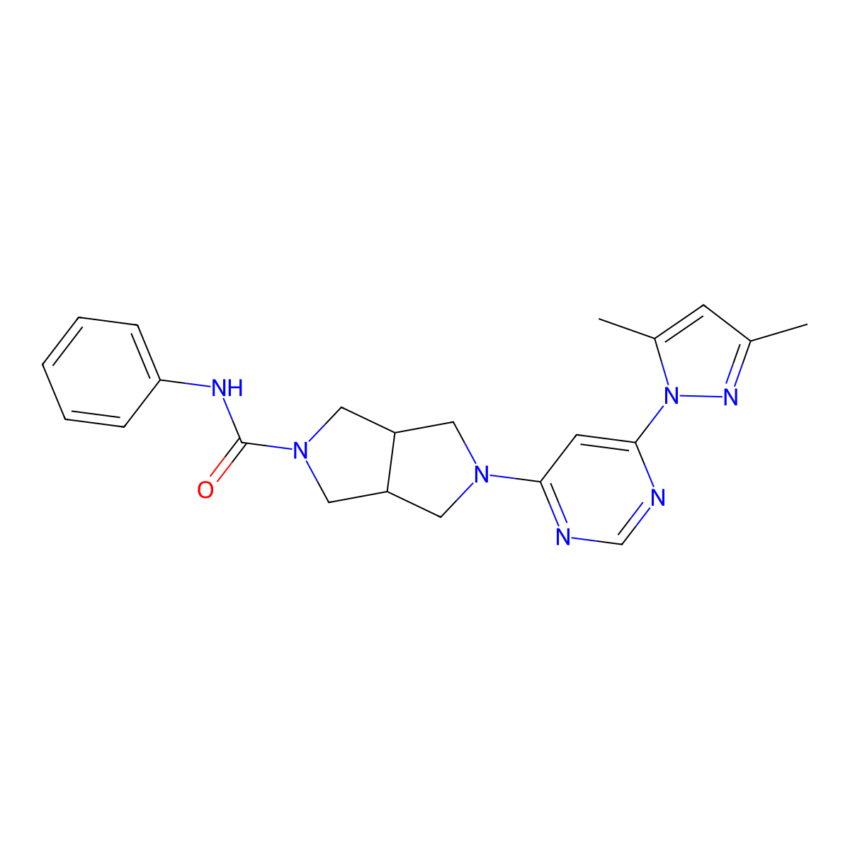 5-[6-(3,5-dimethyl-1H-pyrazol-1-yl)pyrimidin-4-yl]-N-phenyl-octahydropyrrolo[3,4-c]pyrrole-2-carboxamide molecular structure, CAS 2742028-00-6