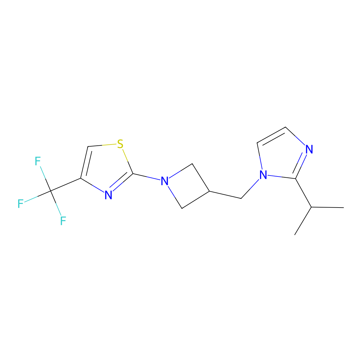 2-(3-{[2-(propan-2-yl)-1H-imidazol-1-yl]methyl}azetidin-1-yl)-4-(trifluoromethyl)-1,3-thiazole molecular structure, CAS 2742028-01-7