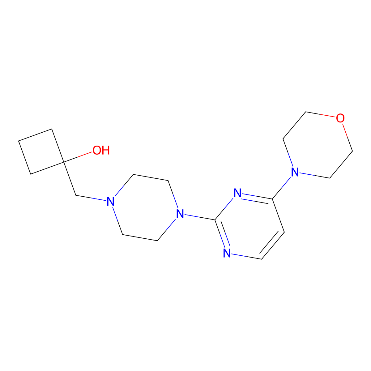 1-({4-[4-(Morpholin-4-yl)pyrimidin-2-yl]piperazin-1-yl}methyl)cyclobutan-1-ol molecular structure, CAS 2742028-15-3