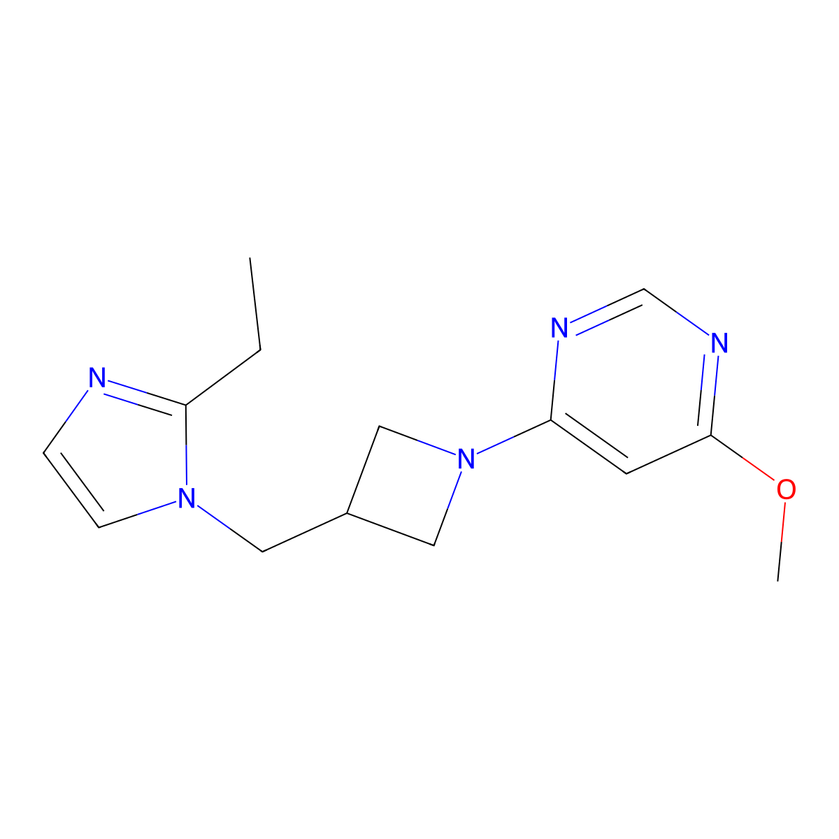 4-{3-[(2-ethyl-1H-imidazol-1-yl)methyl]azetidin-1-yl}-6-methoxypyrimidine molecular structure, CAS 2742028-20-0