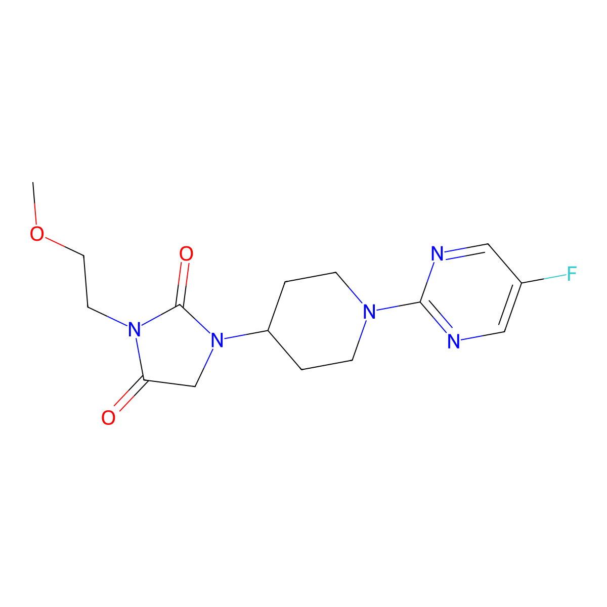 1-[1-(5-Fluoropyrimidin-2-yl)piperidin-4-yl]-3-(2-methoxyethyl)imidazolidine-2,4-dione molecular structure, CAS 2742028-21-1