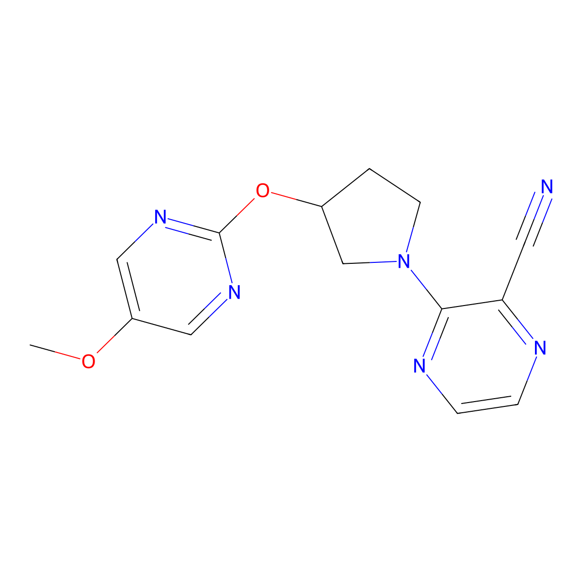 3-{3-[(5-Methoxypyrimidin-2-yl)oxy]pyrrolidin-1-yl}pyrazine-2-carbonitrile molecular structure, CAS 2742028-22-2