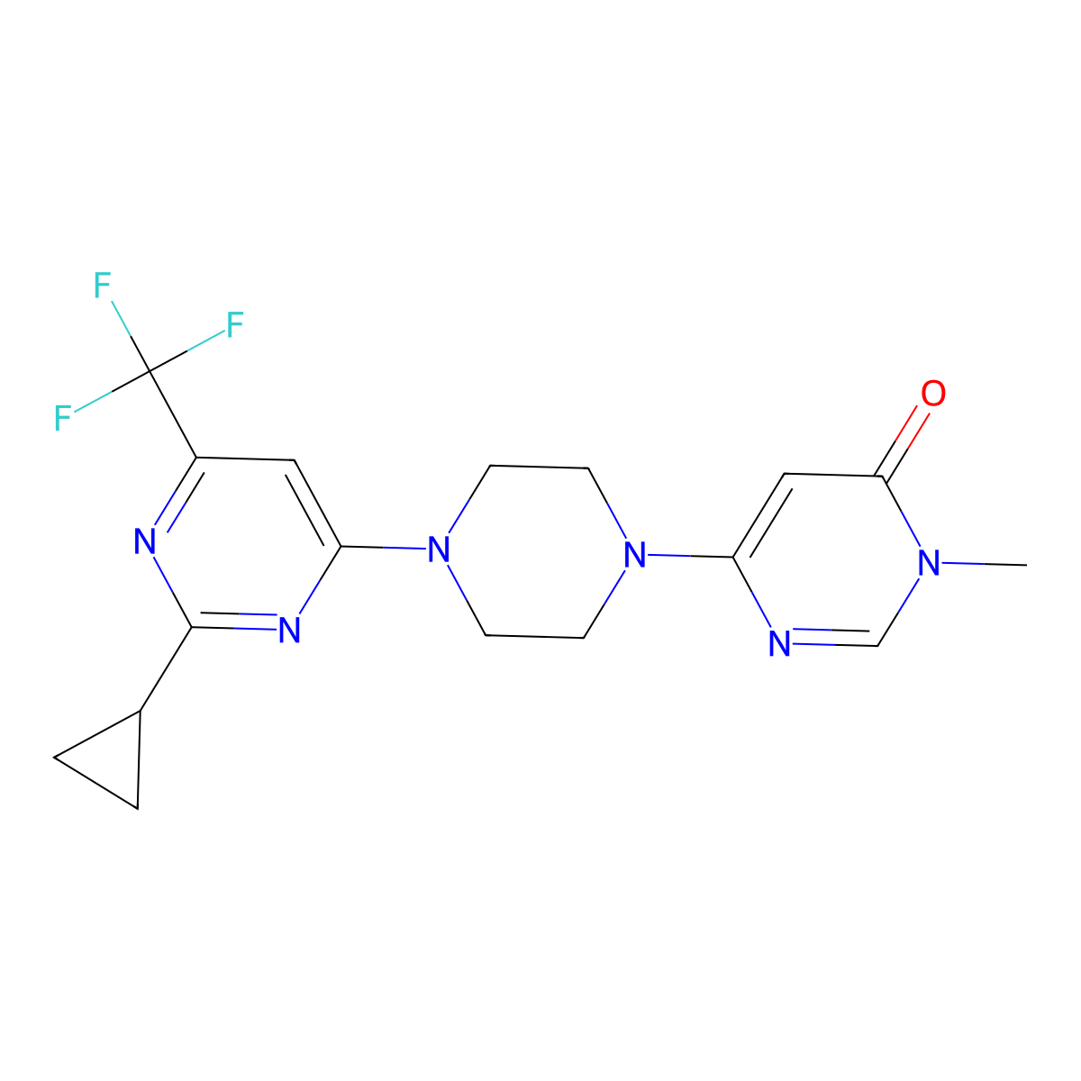 6-{4-[2-Cyclopropyl-6-(trifluoromethyl)pyrimidin-4-yl]piperazin-1-yl}-3-methyl-3,4-dihydropyrimidin-4-one molecular structure, CAS 2742028-23-3