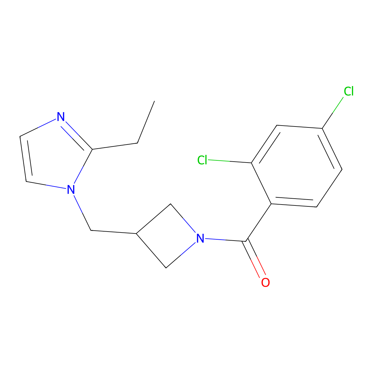 1-{[1-(2,4-dichlorobenzoyl)azetidin-3-yl]methyl}-2-ethyl-1H-imidazole molecular structure, CAS 2742028-24-4