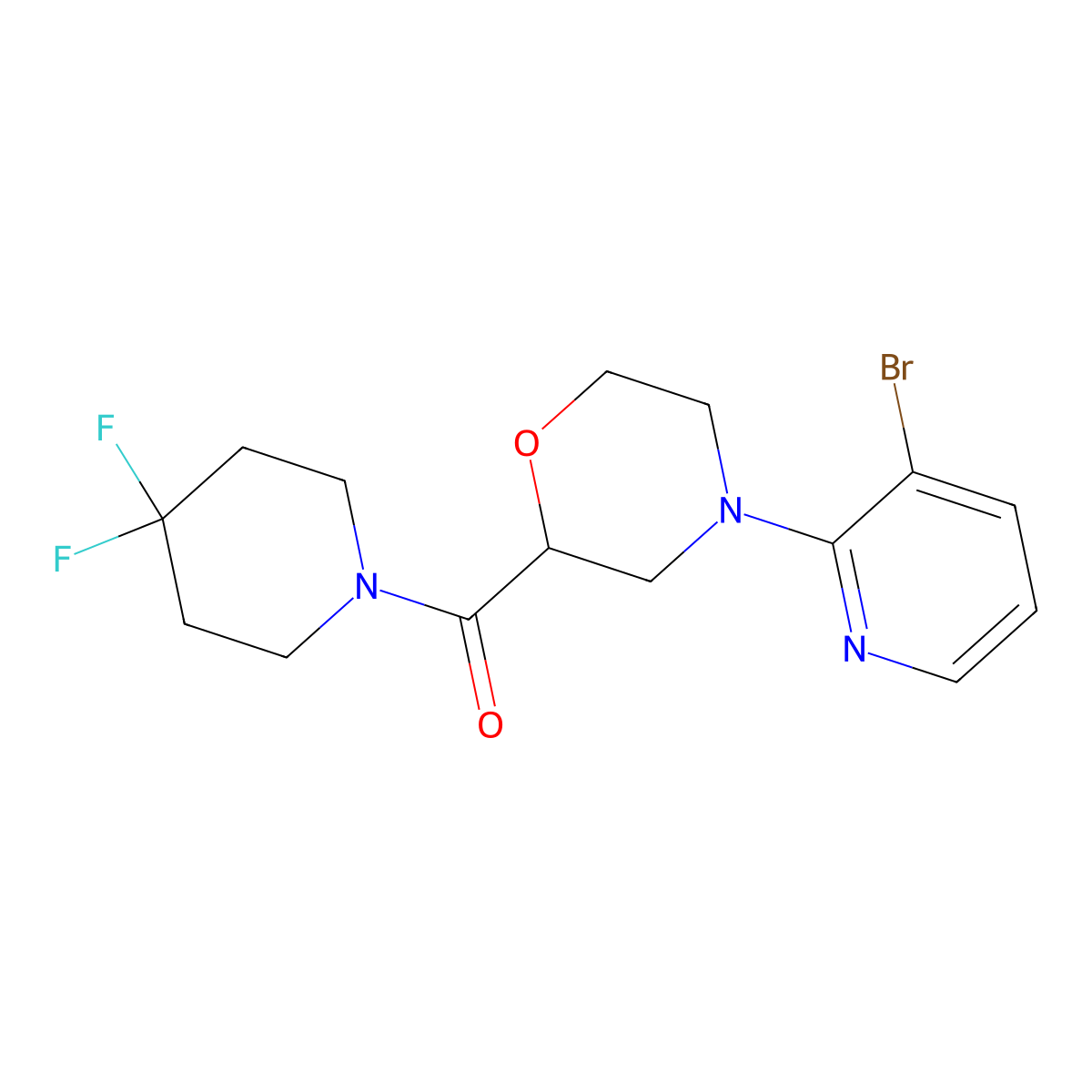 4-(3-Bromopyridin-2-yl)-2-(4,4-difluoropiperidine-1-carbonyl)morpholine molecular structure, CAS 2742028-26-6
