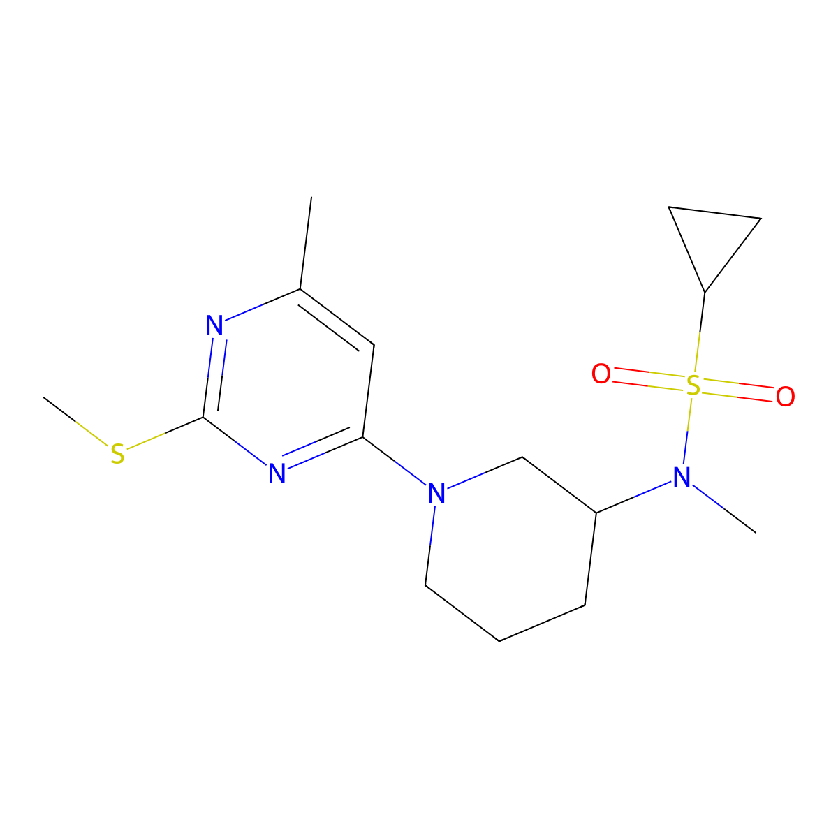 N-methyl-N-{1-[6-methyl-2-(methylsulfanyl)pyrimidin-4-yl]piperidin-3-yl}cyclopropanesulfonamide molecular structure, CAS 2742028-30-2