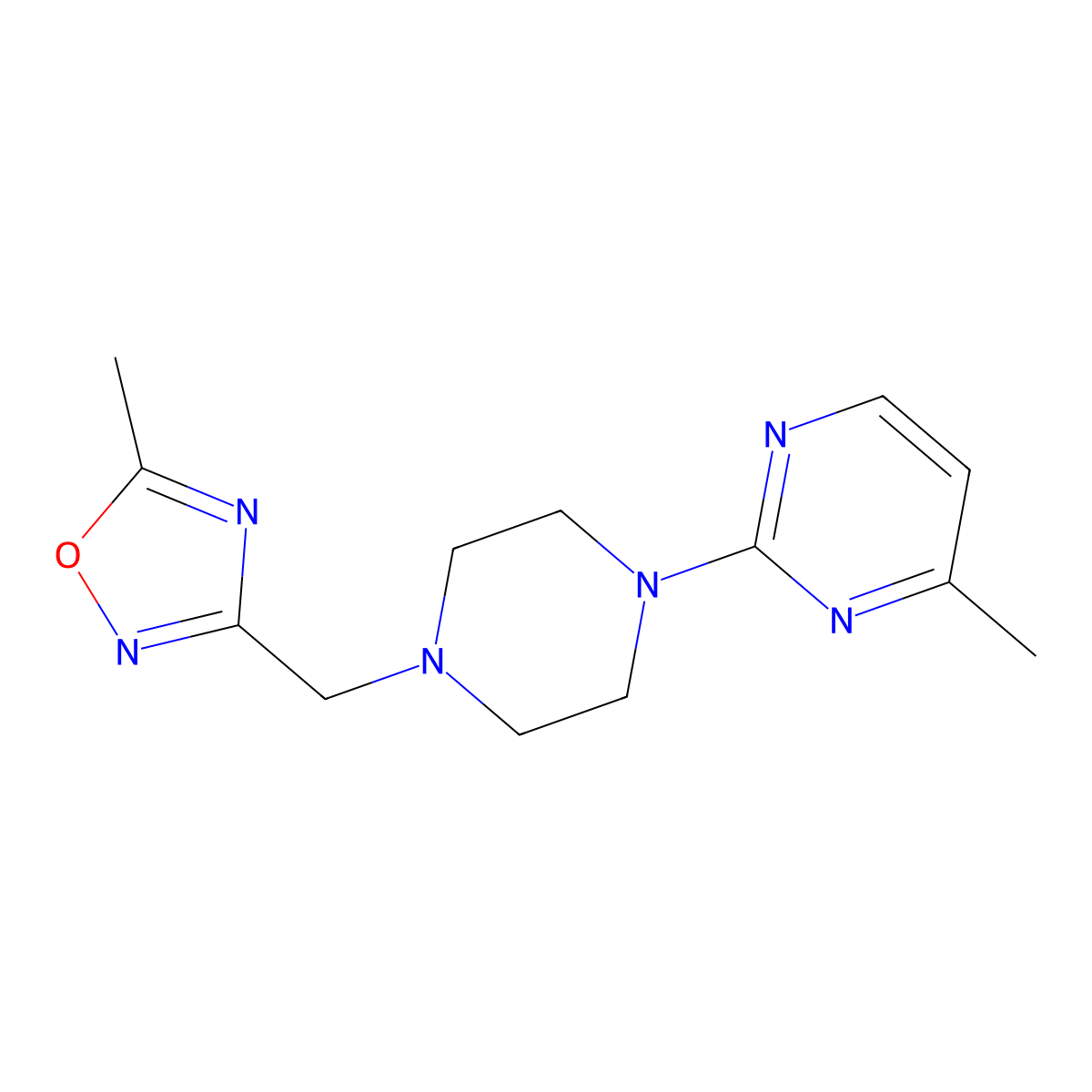 4-Methyl-2-{4-[(5-methyl-1,2,4-oxadiazol-3-yl)methyl]piperazin-1-yl}pyrimidine molecular structure, CAS 2742028-31-3