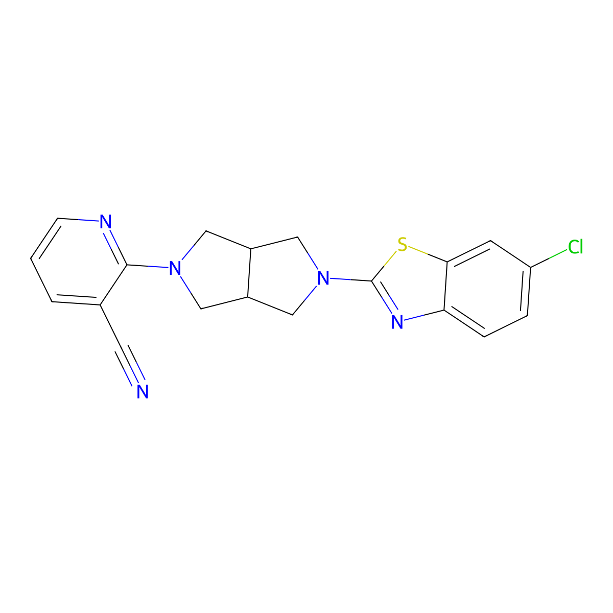 2-[5-(6-Chloro-1,3-benzothiazol-2-yl)-octahydropyrrolo[3,4-c]pyrrol-2-yl]pyridine-3-carbonitrile molecular structure, CAS 2742028-39-1